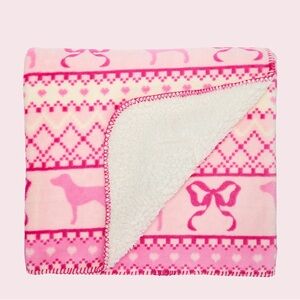 New Love Shack Fancy X Pink collab cozy plush sherpa blanket in pretty fairisle